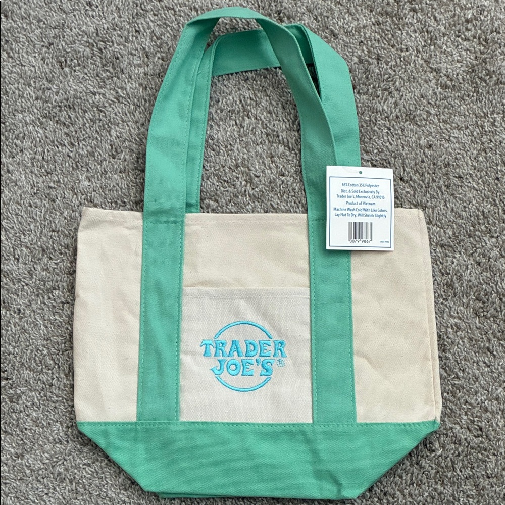 Trader Joe's Cream and Mint Green Canvas Tote